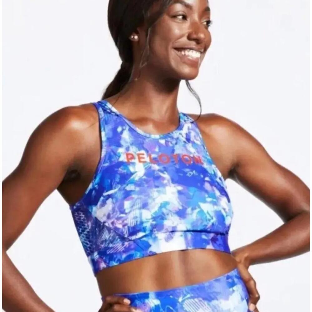 NWOT Peloton Blue Moves High Neck Womens sports bra, Sz Small